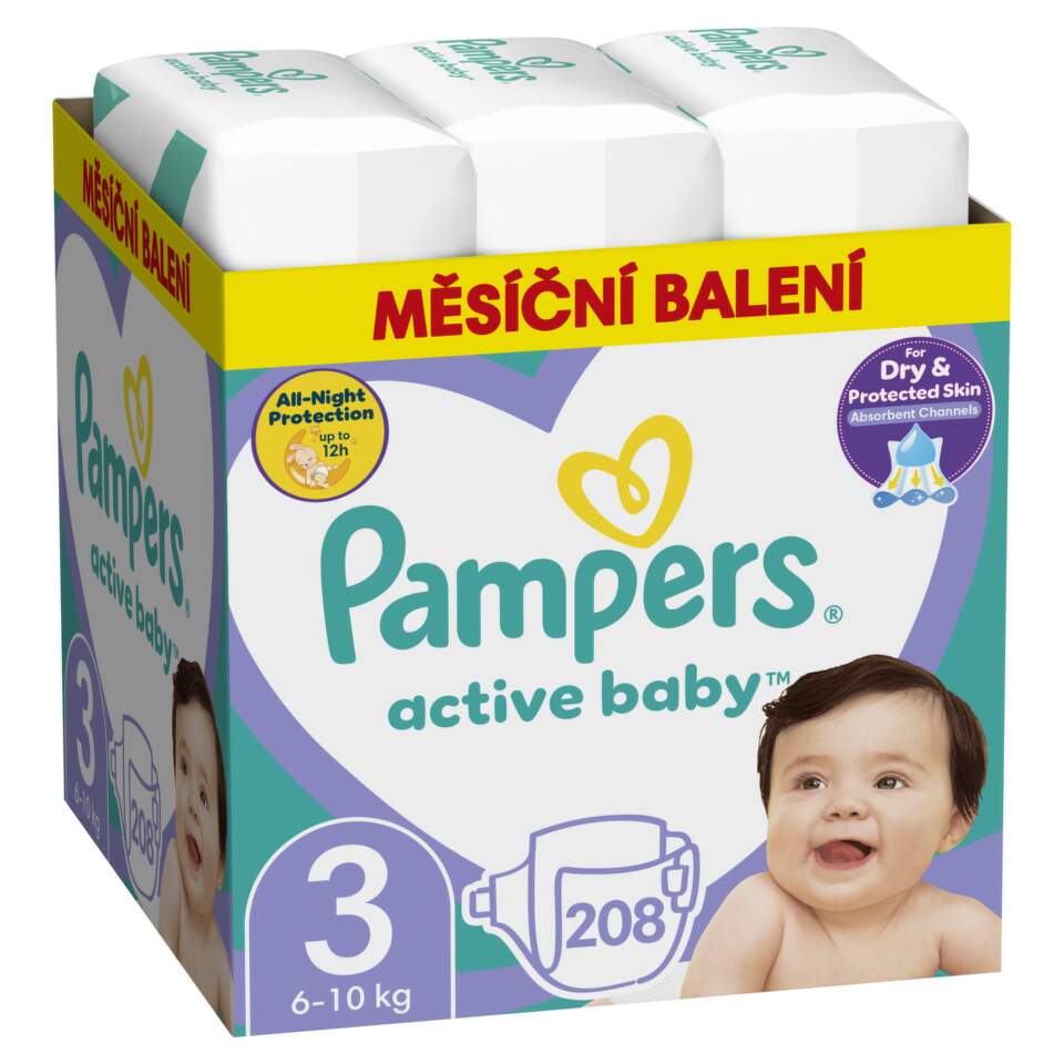 Pampers Active Baby Pleny 3 Midi 6-10kg měsíční balení 208 ks