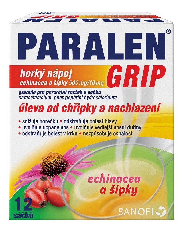 PARALEN GRIP HORKÝ NÁPOJ ECHINACEA A ŠÍPKY 500MG/10MG perorální GRA SOL SCC 12