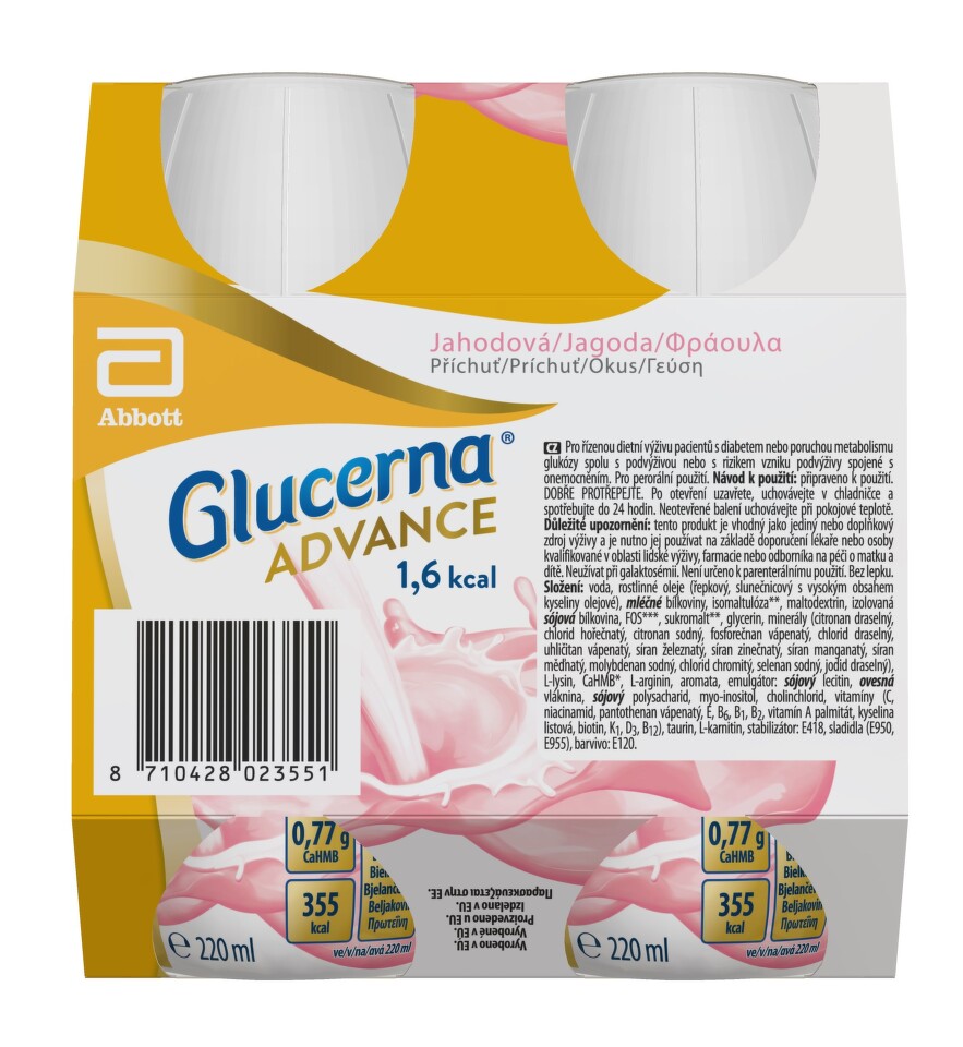 GLUCERNA ADVANCE 1,6 KCAL JAHODOVÁ PŘÍCHUŤ perorální roztok 4X220ML