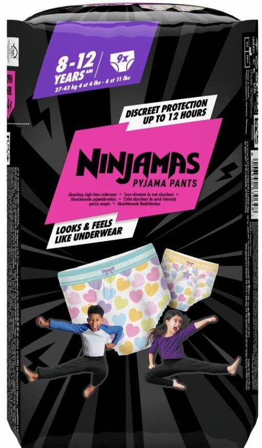 Ninjamas Pyjama Pants plenkové kalhotky 27-43kg Heart 9ks