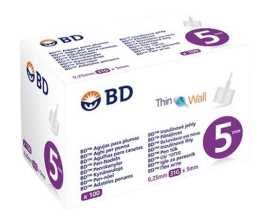 BD INZULÍNOVÉ JEHLY K JEDNORÁZOVÉMU POUŽITÍ BD JEHLIČKY K INZULÍNOVÝM PERŮM 5MM, 31G - TENKOST