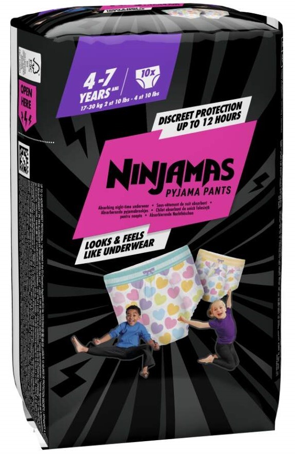 Ninjamas Pyjama Pants plenkové kalhotky 17-30kg Heart 10ks