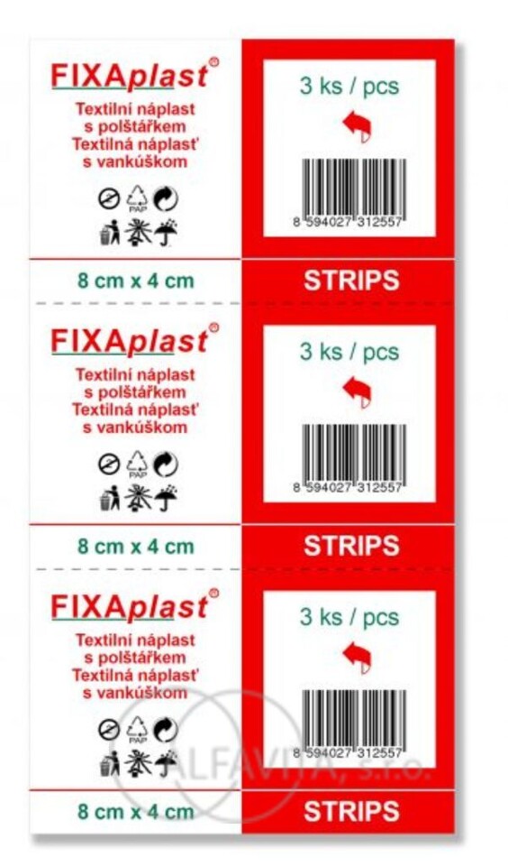 FIXAplast textilní náplast s polštářkem 8x4cm 3ks