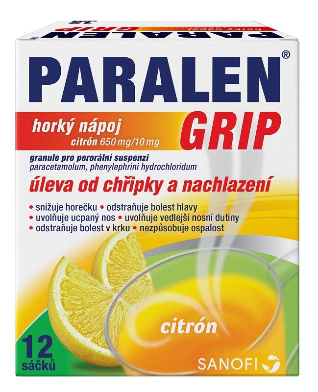 PARALEN GRIP HORKÝ NÁPOJ CITRÓN 650MG/10MG perorální GRA SUS 12