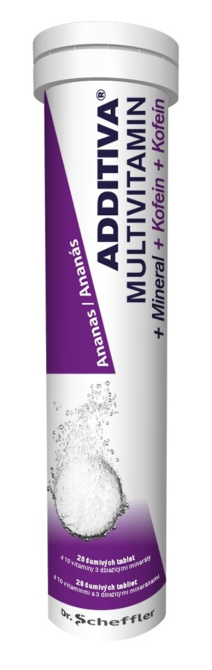 Additiva multivitaminy + minerály + kofein Ananas 20 šumivých tablet