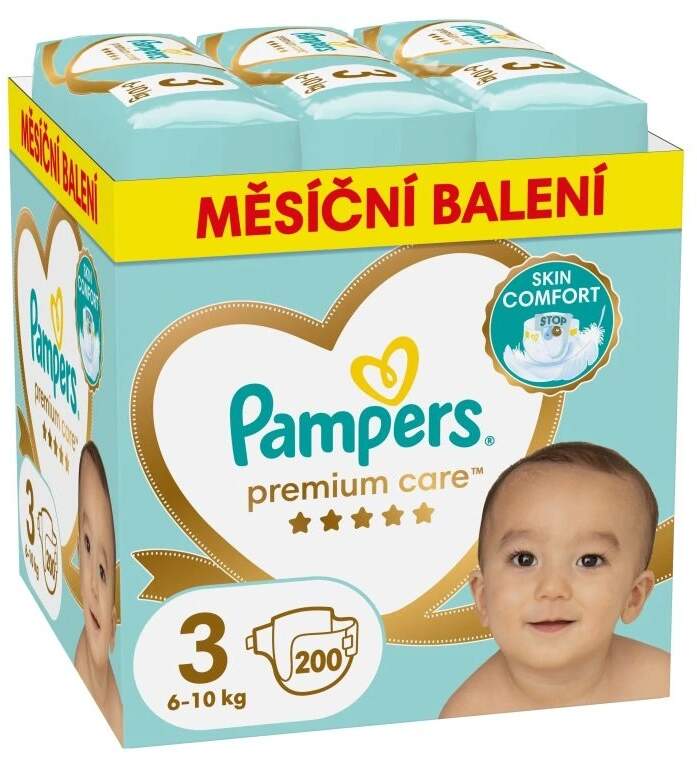 PAMPERS Premium Care plenky velikost 3 Midi 6-10kg měsíční balení 200ks