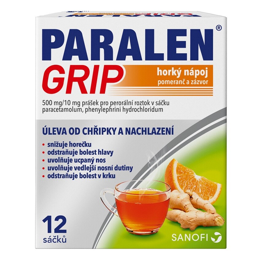 PARALEN GRIP HORKÝ NÁPOJ POMERANČ A ZÁZVOR 500MG/10MG perorální PLV SOL SCC 12