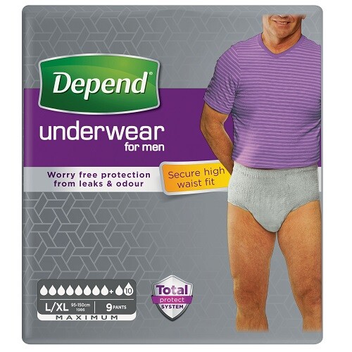 Fotografie Depend Inkontinenční kalhotky absorbční Maximum L/XL pro muže 9 ks