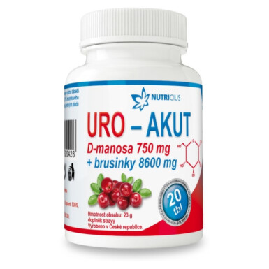 URO-AKUT Manosa 750mg+brusinky 8600mg tbl.20