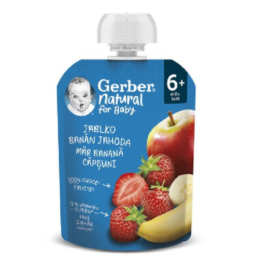 Gerber Natural kapsička jablko banán jahoda 90g 6M