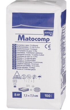 KOMPRESY Z GÁZY NESTERILNÍ MATOPAT MATOCOMP 7,5CMX7,5CM,8 VRSTEV,17 NITÍ,100KS