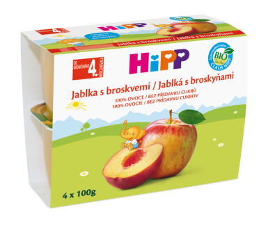 HiPP 100% OVOCE BIO Jablka s broskv. 4x100g