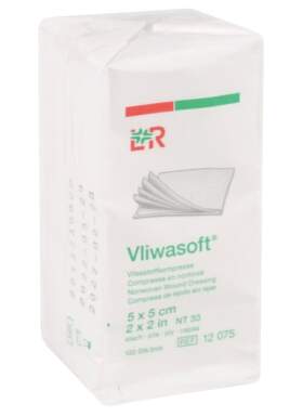 KOMPRESY VLIWASOFT NESTERILNÍ 5X5CM,4 VRSTVY,NETKANÝ TEXTIL,100KS