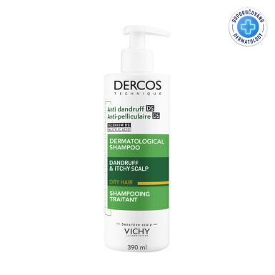 VICHY DERCOS Šampon proti lupům-suché vlasy 390ml