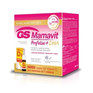 GS Mamavit Prefolin + DHA 30 tablet + 30 kapslí + dárek GS Vitamin D3 400IU kapky 10,8 ml