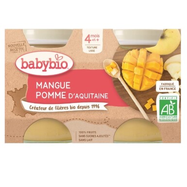 BABYBIO Ovocný příkrm mango jablko 2x130g