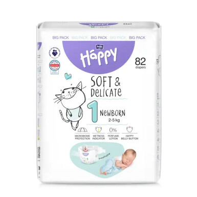 Happy Soft&Delicate 1 dětské pleny 2-5kg 82ks