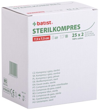 STERILKOMPRES gáza 8vr.17n.7.5x7.5cm 25x2ks