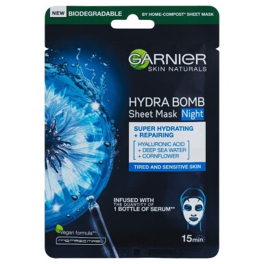 GARNIER HydraBomb regenerační noční textilní maska 28g