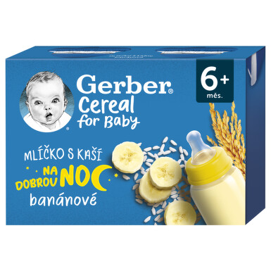 Gerber Cereal Ml.s kaší dob.noc banán.2x200ml 6M+