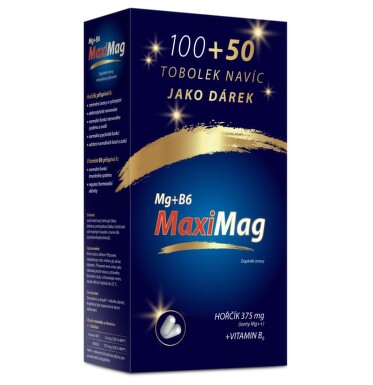 MaxiMag Hořčík 375mg + B6 tobolek 100+50 dárkové balení