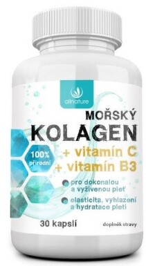 Allnature Mořský kolagen + Vitamin C + Vitamin B3 30 kapslí