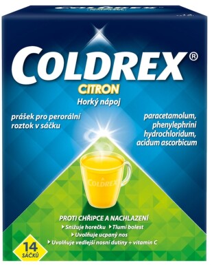 COLDREX HORKÝ NÁPOJ CITRON 750MG/10MG/60MG perorální prášek pro roztok v sáčku 14 II