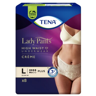 TENA LADY PANTS PLUS CREME LARGE KALHOTKY ABSORPČNÍ NATAHOVACÍ,BOKY 95-130CM,1010ML