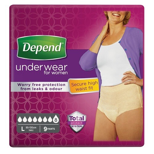 Depend Super inkontinenční kalhotky vyšší pas ženy vel.L 9 ks