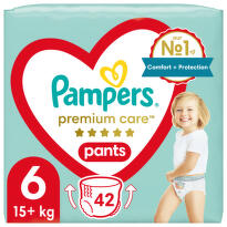 Pampers Premium Care kalhotkové plenky velikost 6 15+kg 42 ks