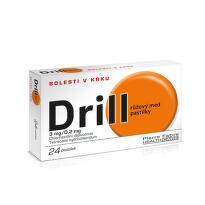 Drill růžový med pastilky na bolest v krku, 24 pastilek