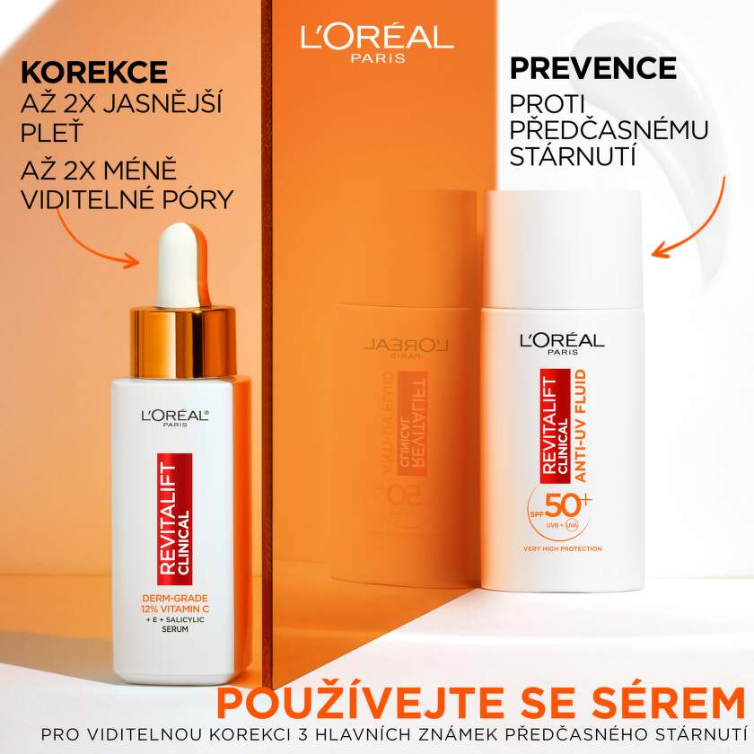 L?Oréal Paris Revitalift Clinical sérum s vitaminem C 30ml Kombinujte sérum s Anti-UV Fluidem pro co nejlepší vzhled vaší pokožky. BENU