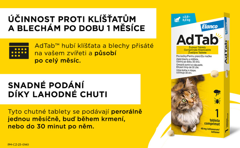 AdTab 48mg žvýkací tablety pro kočky benu