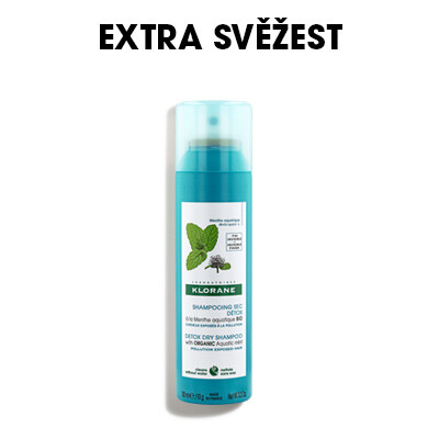 Klorane Detox Suchý šampon s BIO mátou vodní Osvěžuje, čistí a provoní vlasy lehkou mátovou vůní.