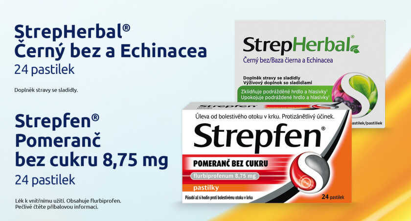 Volně prodejné léky Strepfen a StrepHerbal