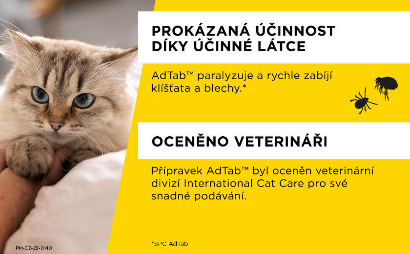 AdTab 48mg žvýkací tablety pro kočky 2-8kg paralyzuje a rychle zabíjí klíšťata a blechy