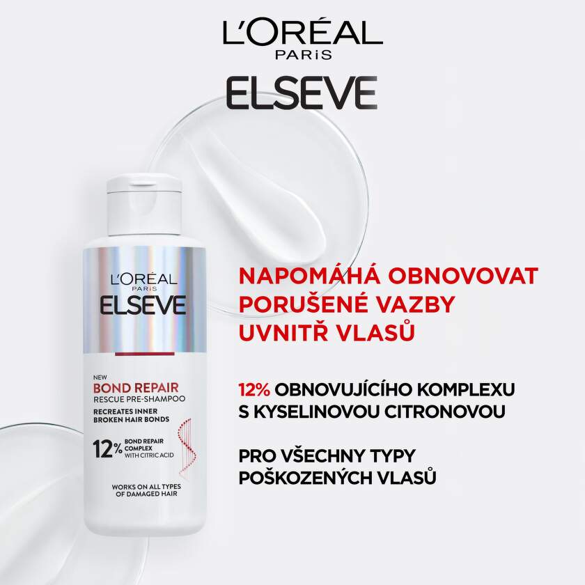 LORÉAL Elseve Bond Repair šampón 200ml Tato péče se nanáší ještě před šamponem do vlhkých vlasů. benu