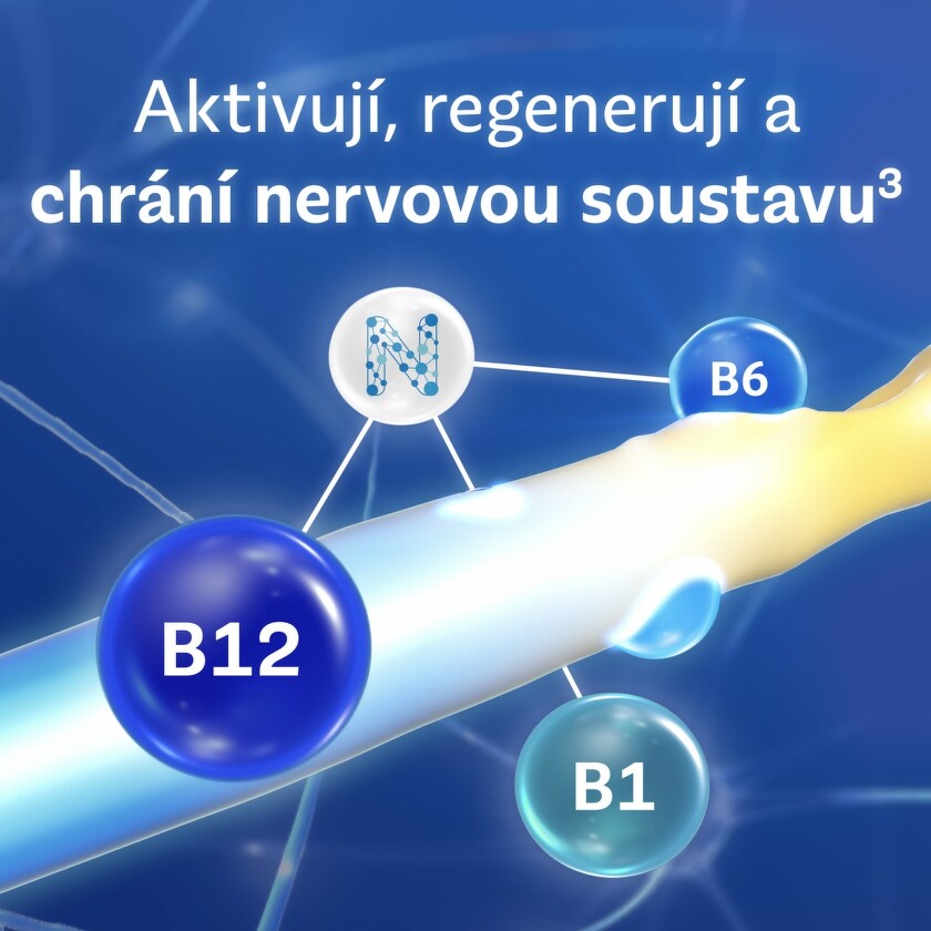 Neurobion_Vitamin B1 podporuje správnou funkci nervového systému.? Vitamin B6 podporuje přenos nervových impulsů.?? Vitamin B12 přispívá k regeneraci možných poškození nervových buněk.??