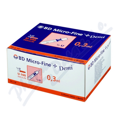 BD MICRO-FINE Plus Sterilní inzulínové stříkačky 0,3ML U-100 s integrovanou jehlou 30GX8MM/100KS