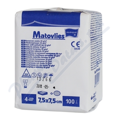 KOMPRESY Z NETKANÉ TEXTILIE NESTERILNÍ MATOPAT MATOVLIES 7,5CMX7,5CM,100KS