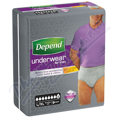 Fotografie Depend Inkontinenční kalhotky abs. Super L/XL pro muže 9 ks